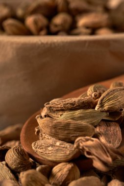 Closeup of dried cardamom seeds, an Oriental spice