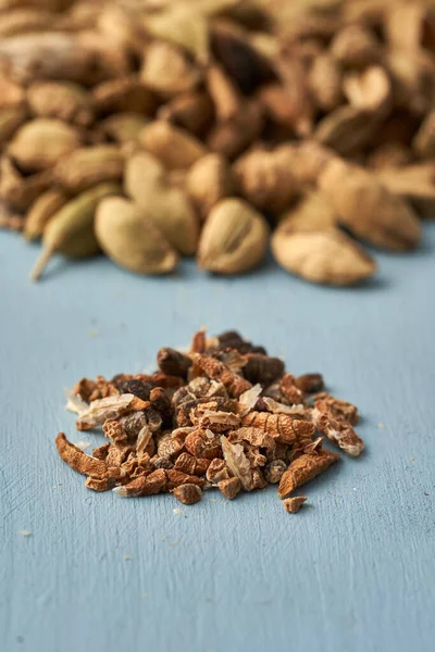 Closeup Dried Cardamom Seeds Oriental Spice — Stock Photo, Image