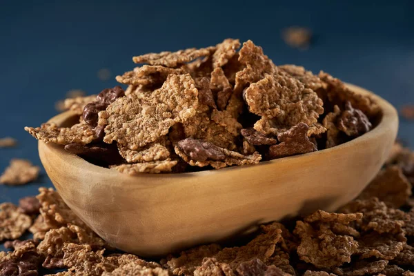 Wooden Bowl Oat Flakes Chocolate Stock Photo