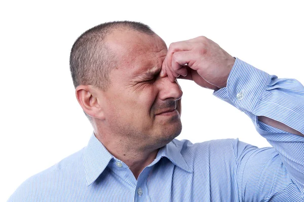 Retrato Estudio Hombre Negocios Con Fuerte Migraña —  Fotos de Stock