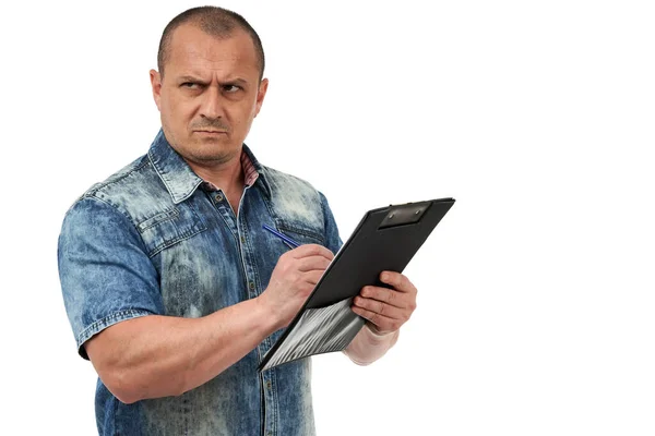 Businessman Writing Clipboard Isolated White Background — Stock Photo, Image