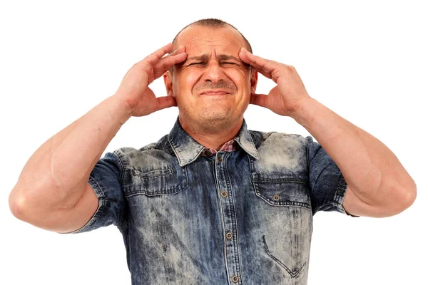 Retrato Estúdio Homem Negócios Com Enxaqueca Forte — Fotografia de Stock