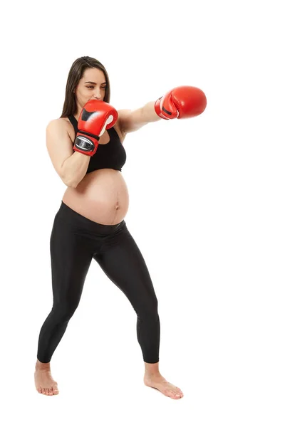 Jonge Zwangere Vrouw Doet Fitness Oefeningen Voor Zwangerschap Geïsoleerd Witte — Stockfoto