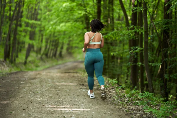 Krásná Velikost Běžec Žena Běží Polní Cestě Lese — Stock fotografie