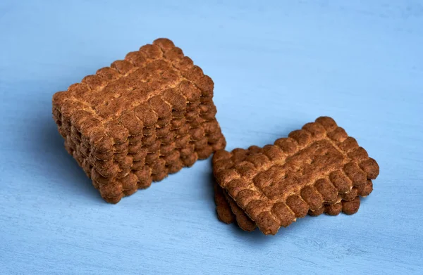 Una Pila Biscotti Digestivi Caffè Avena Sfondo Blu — Foto Stock