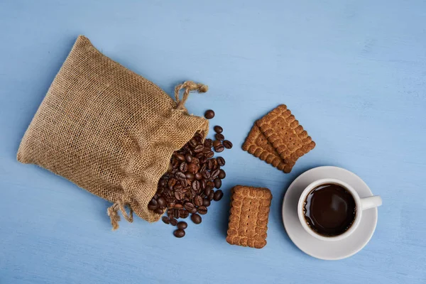 Kaffe Fordøyelseskjeks Havre Blått Trebrett – stockfoto