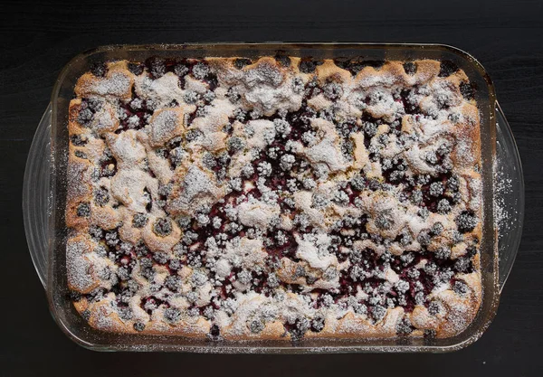 Fluffy Cake Blackberries Sugar Top Tray — Stock Photo, Image