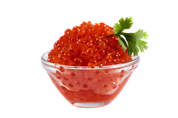 Red Salmon Roe Little Bowl White Background Isolated — Stock Photo, Image