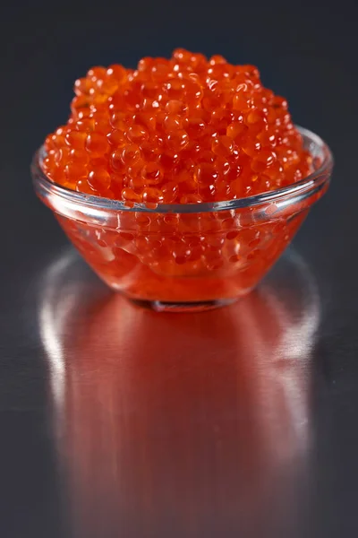 Red Salmon Roe Bowl Stainless Steel Background — Stock Photo, Image