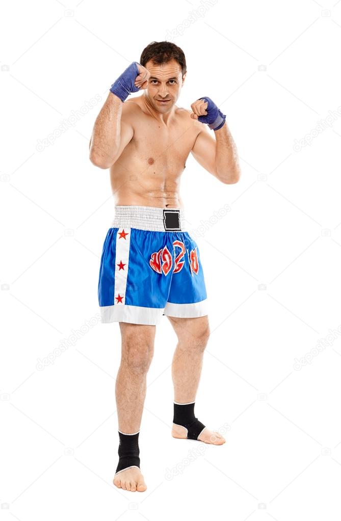 Kickboxer in guard stance