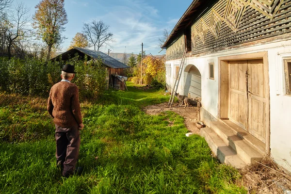 Velho agricultor e seu cão — Fotografia de Stock