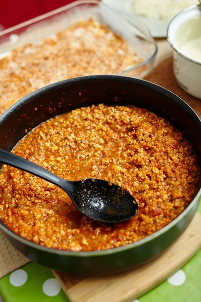 Lasagna cooking process — Stock Photo, Image