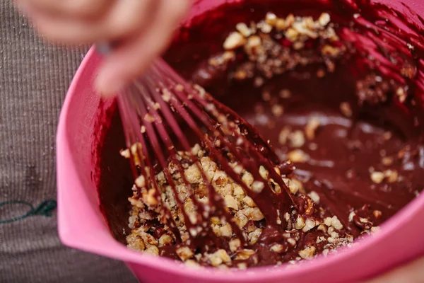 Whisking chocolate cream — Stock Photo, Image