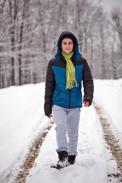 少年步行穿过森林 — 图库照片