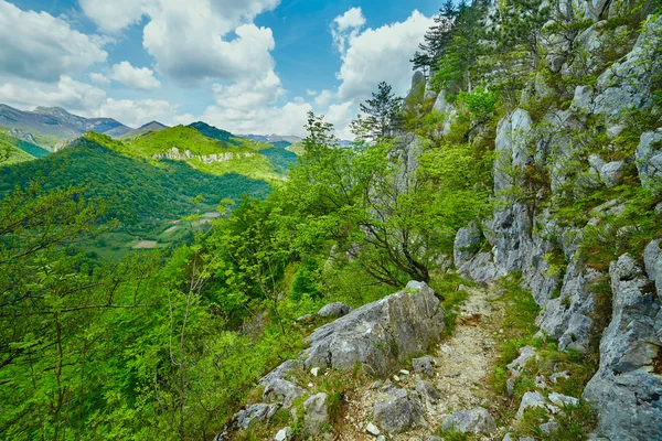 A hegyekben sziklás ösvényen — Stock Fotó