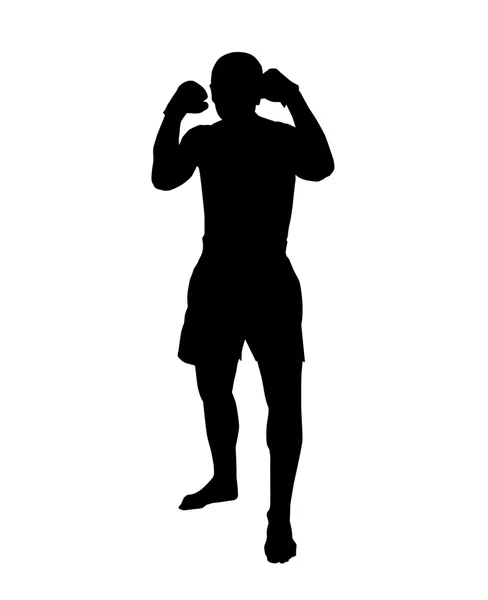 Silhouette of a muay thai fighter in guard — Stock Vector