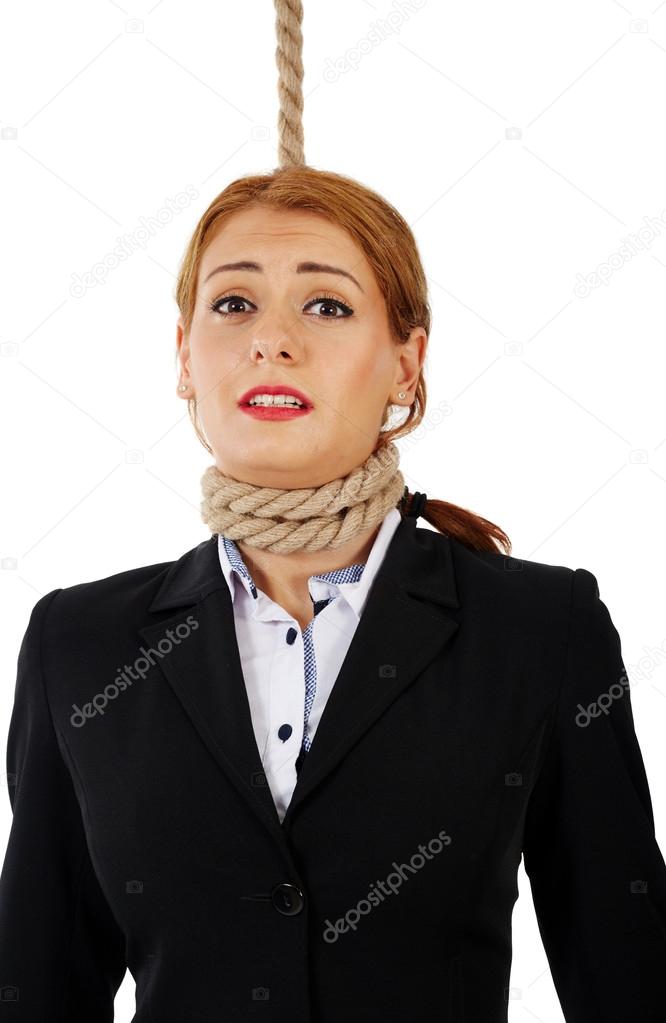 Businesswoman with noose around her neck