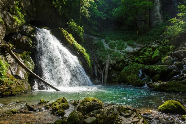 Cachoeira em um desfiladeiro e vegetação exuberante — Fotografia de Stock