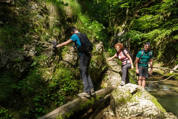 Hikers walking through a beautiful canyon — Stock Photo, Image