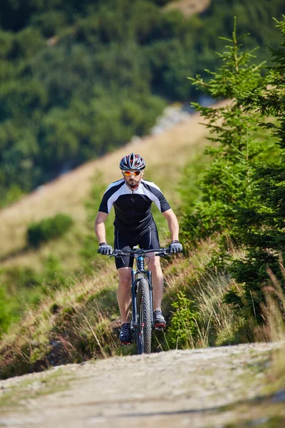 Ciclista que monta en senderos accidentados — Foto de Stock