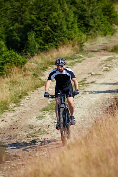 Cyclist  riding on rugged trails — Stock Photo, Image