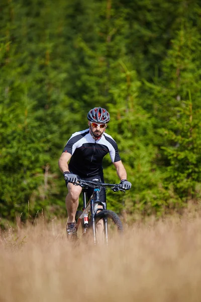 Cyclist  riding on rugged trails — Stock Photo, Image