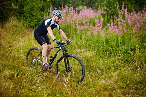 Ciclista que monta en senderos accidentados — Foto de Stock