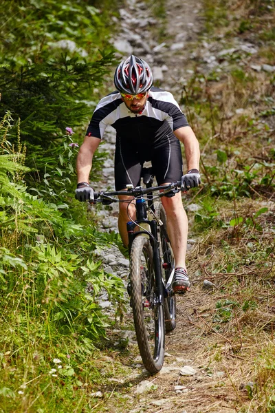 Cyclist  riding on rugged trails — Stock Photo, Image