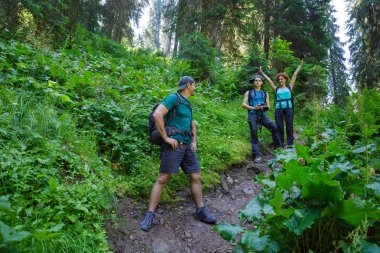 bir dağ izinde yürüyen yürüyüşçü