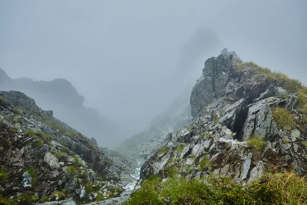 Felsige Berge im Nebel — Stockfoto