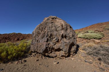 Tenerife, Kanarya Adaları, İspanya 'daki Teide Ulusal Parkı' nın yamaçlarında devasa lav bombaları.