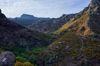 Engebeli tepeleri ve Anaga 'da yeşil bitki örtüsüyle kaplı derin vadileri olan güneşli volkanik dağ kitlesi.