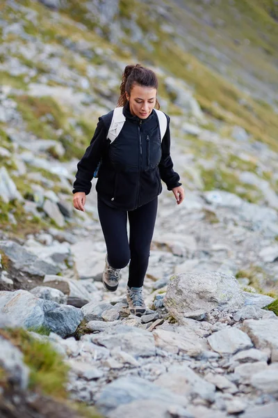 Vrouw wandelaar op trail — Stockfoto