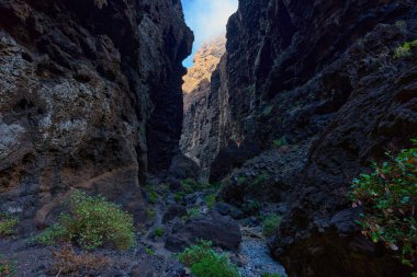 Doğal mağaralar ve bitki örtüsünün yer aldığı bazalt kayalıkların tabanındaki dar patikalar.
