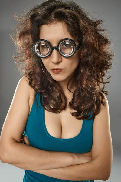 재미 있는 안경을 착용 하는 여자 스톡 사진