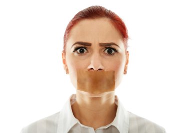 Gagged işkadını beyaz izole