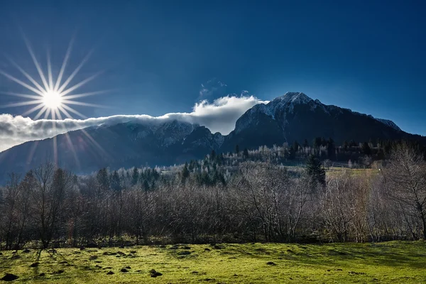 Paisaje alpino con un huerto en primer plano —  Fotos de Stock