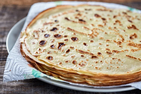 Stack of thin fine pancakes — Stock Photo, Image