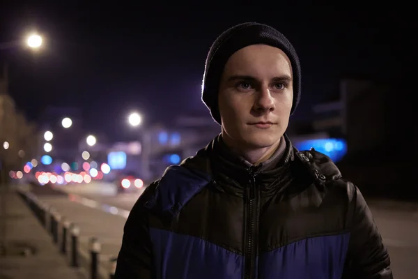 Teenage boy at night — Stock Photo, Image