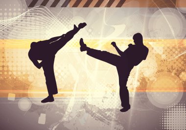Karate siluet arka plan üzerinde