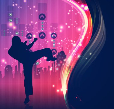 Karate siluet arka plan üzerinde