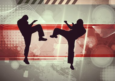 Karate siluet arka plan üzerinde