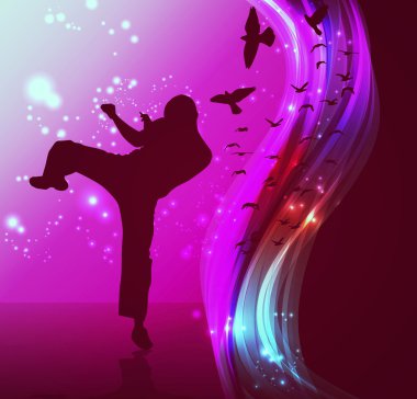 Karate siluet arka plan üzerinde