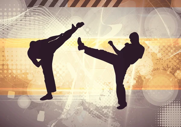 Karate silhouette su sfondo astratto — Foto Stock