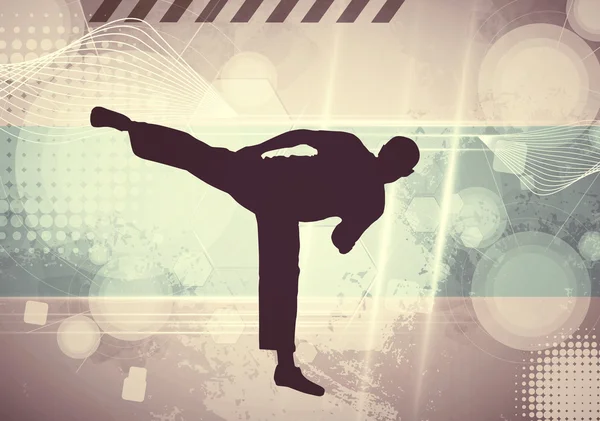Karate-Silhouette auf abstraktem Hintergrund — Stockfoto