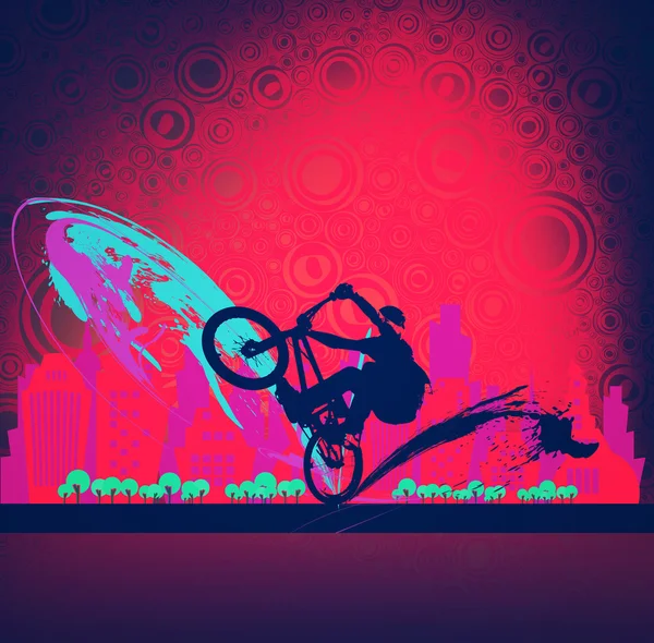 BMX cyklista na pozadí abstraktní — Stock fotografie