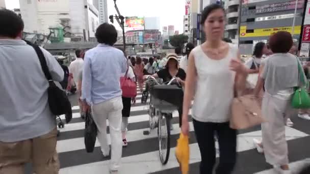 Pessoas atravessam o cruzamento Shibuya em Tóquio — Vídeo de Stock