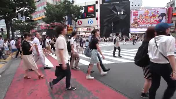 Les gens traversent l'intersection Shibuya à Tokyo — Video
