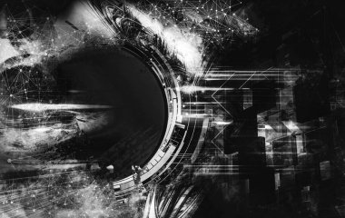 Soyut dijital teknoloji arkaplanının 3B görüntülenmesi 