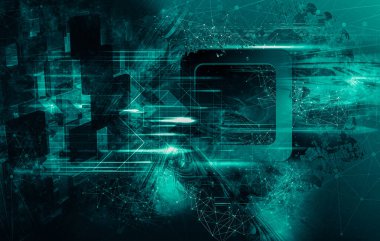 Büyük veriler ve siber güvenlik 3 boyutlu illüstrasyon. Genel veritabanı